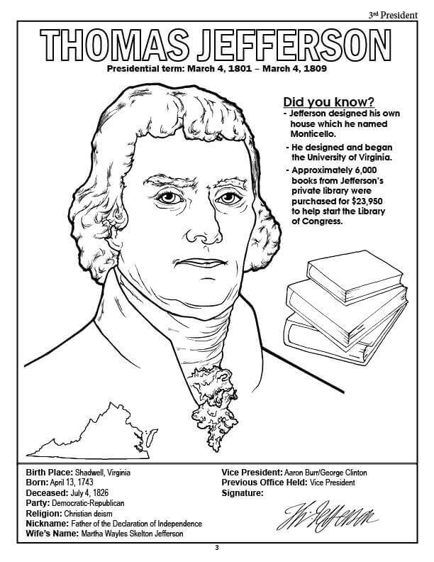 Thomas Jefferson to Print Coloring
