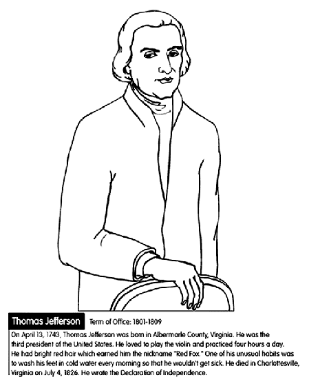 US President Thomas Jefferson Coloring Page