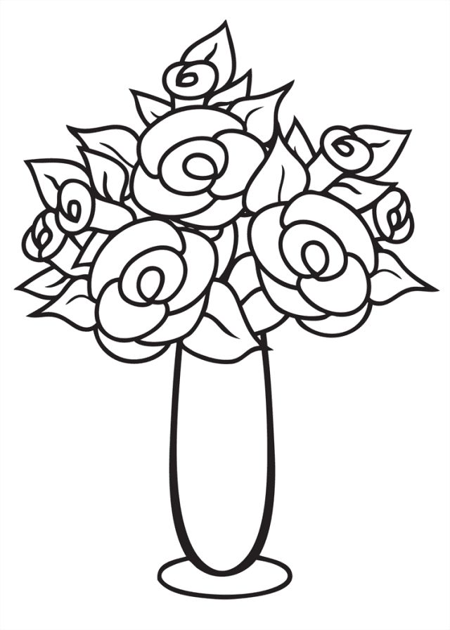Vase Of Roses Image Coloring Page