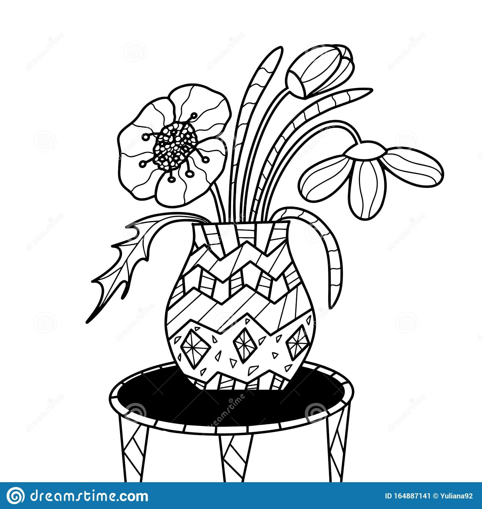 Vase With Flowers Sweet Kids Coloring Page
