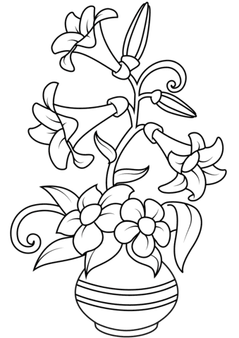 Vase With Lilies Free Printable Coloring Page