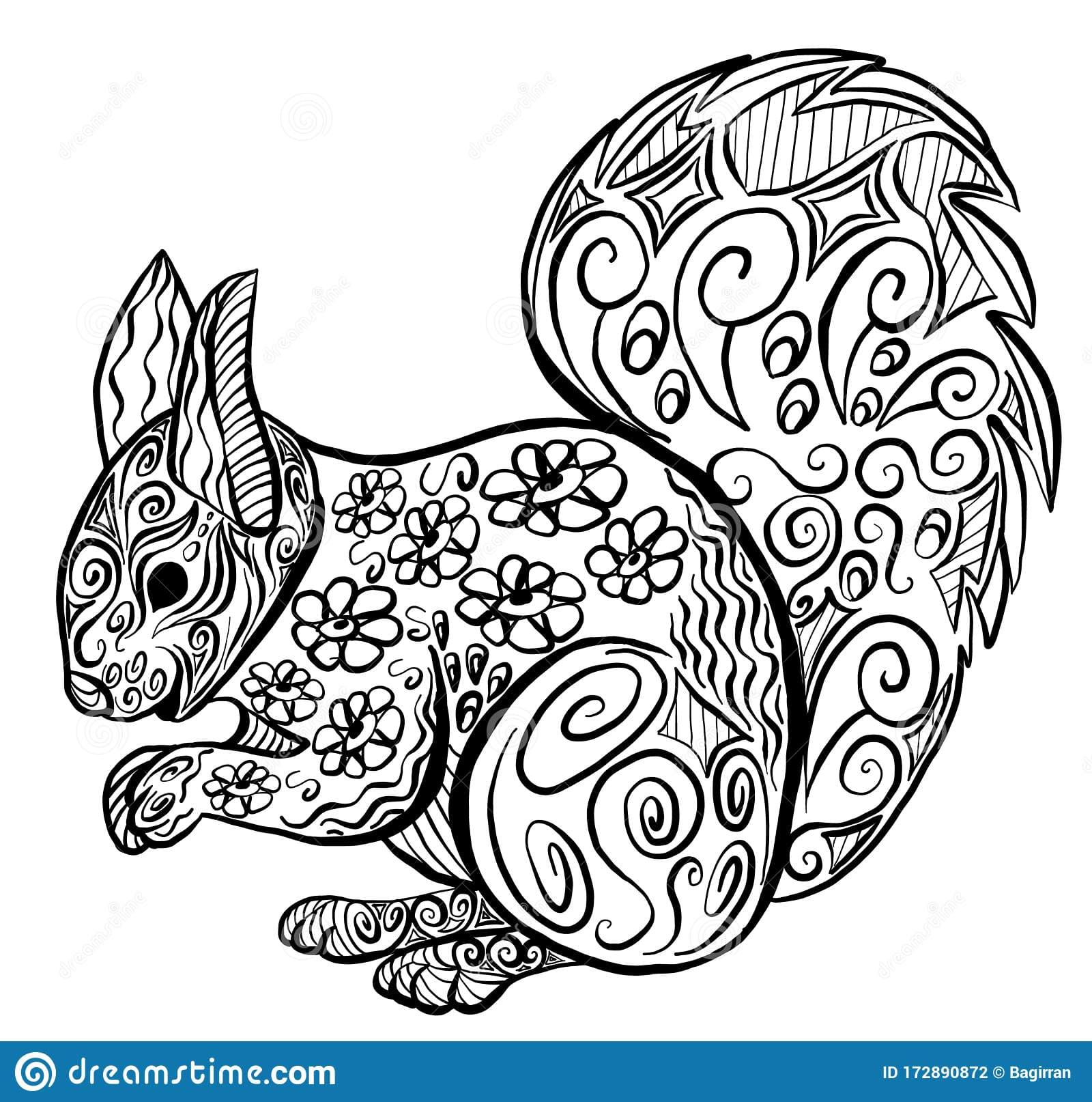 Vector Zentangle Coloring Squirrel