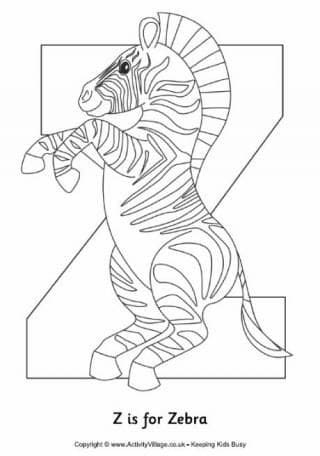 Z is for Zebra Free Coloring Page
