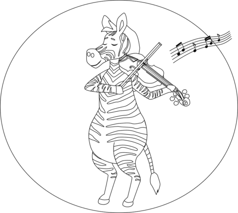 Zebra Playing Violin Free Printable Coloring Page
