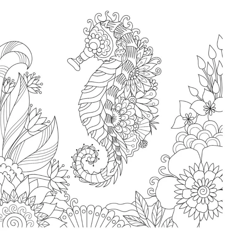 A Picture Of A Seahorse With Intricate Design Coloring Page