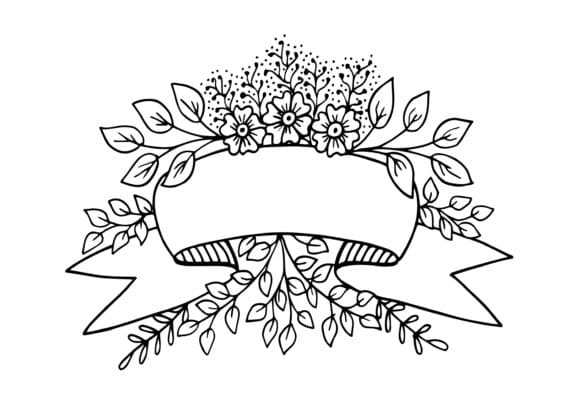 Abstract Blank Ribbon Banner With Floral Graphics Coloring Page