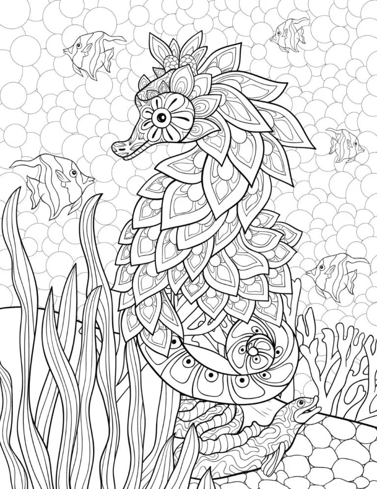 An Elegant Seahorse With Flower Petal Like Patterns On Its Body Coloring Page