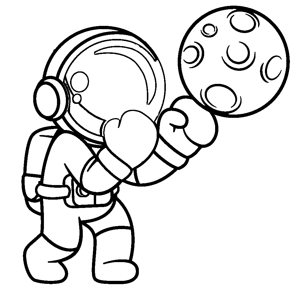 Astronaut Boxing With Moon Coloring Page