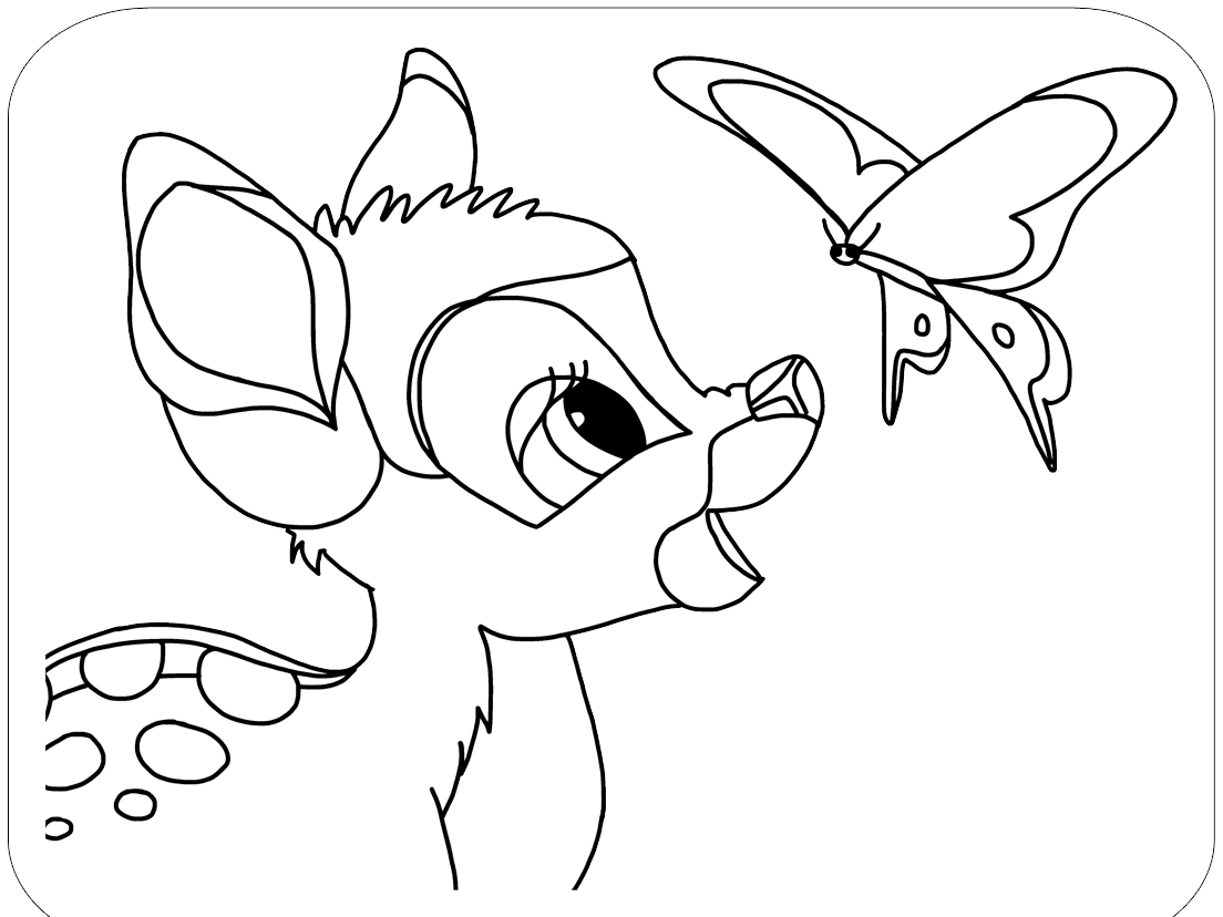 Bambi And Butterfly Sweet Coloring Page