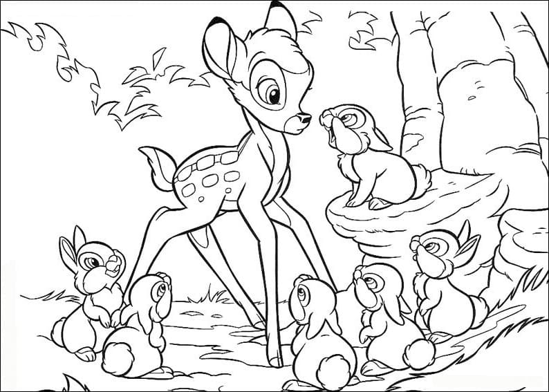 Bambi And Friend Cute Coloring Page