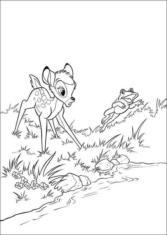 Bambi And Frog Cute Coloring Page