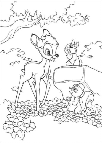 Bambi Flower And Thumper Coloring Page