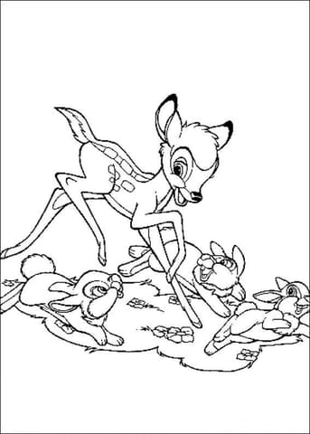 Bambi Is Running Together With His Friends Coloring Page