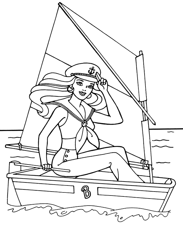 Barbie Sailing Coloring Page