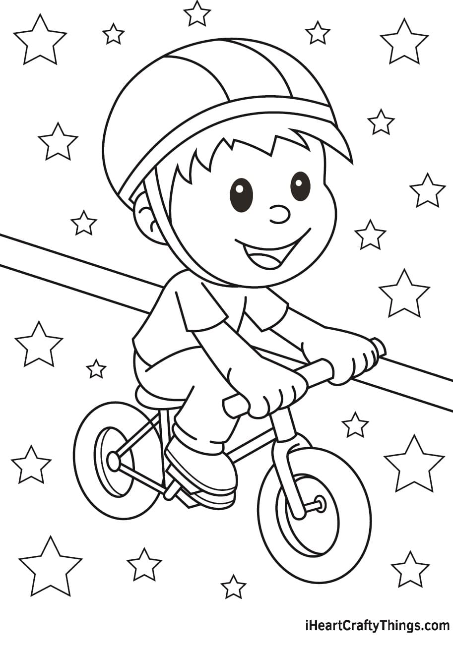 Barbie With Bicycle For Kids Coloring Page
