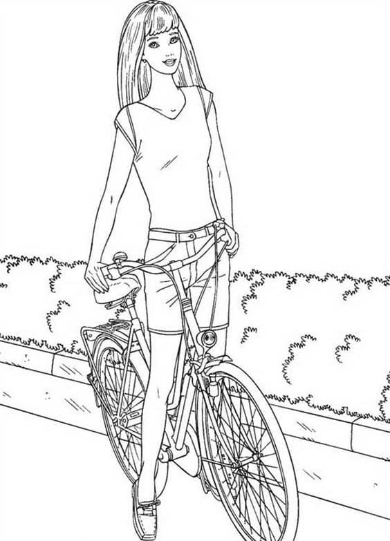 Barbie With Bicycle Coloring Page