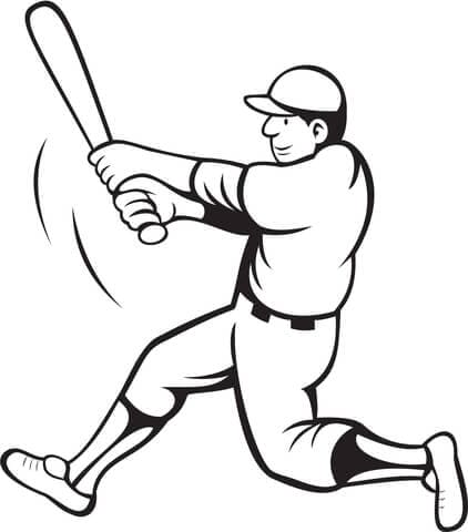 Baseball Batter Swinging Coloring Page