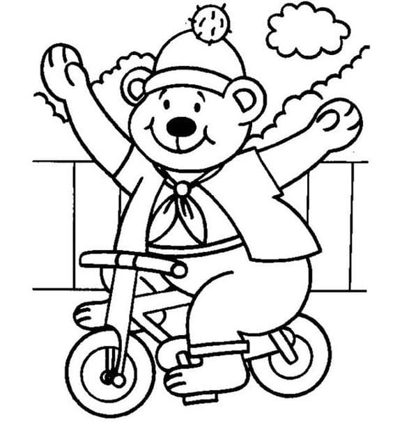 Bear Ridong Little Bicycle Coloring Page
