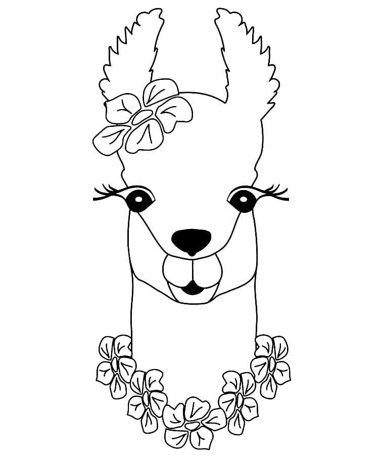 Beautiful Llama With Flowers Coloring Page