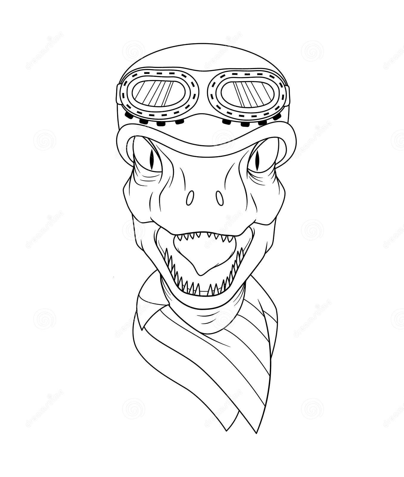 Biker Raptor Head With Helmet Coloring Page
