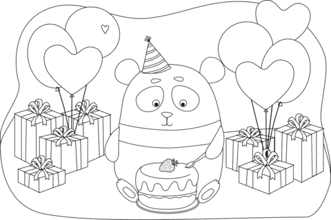 Birthday Panda Image Coloring Page