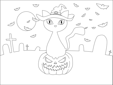 Black Cat Image For Children Coloring Page