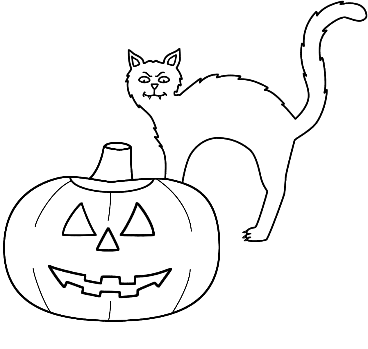 Black Cat And Pumpkin Coloring Page