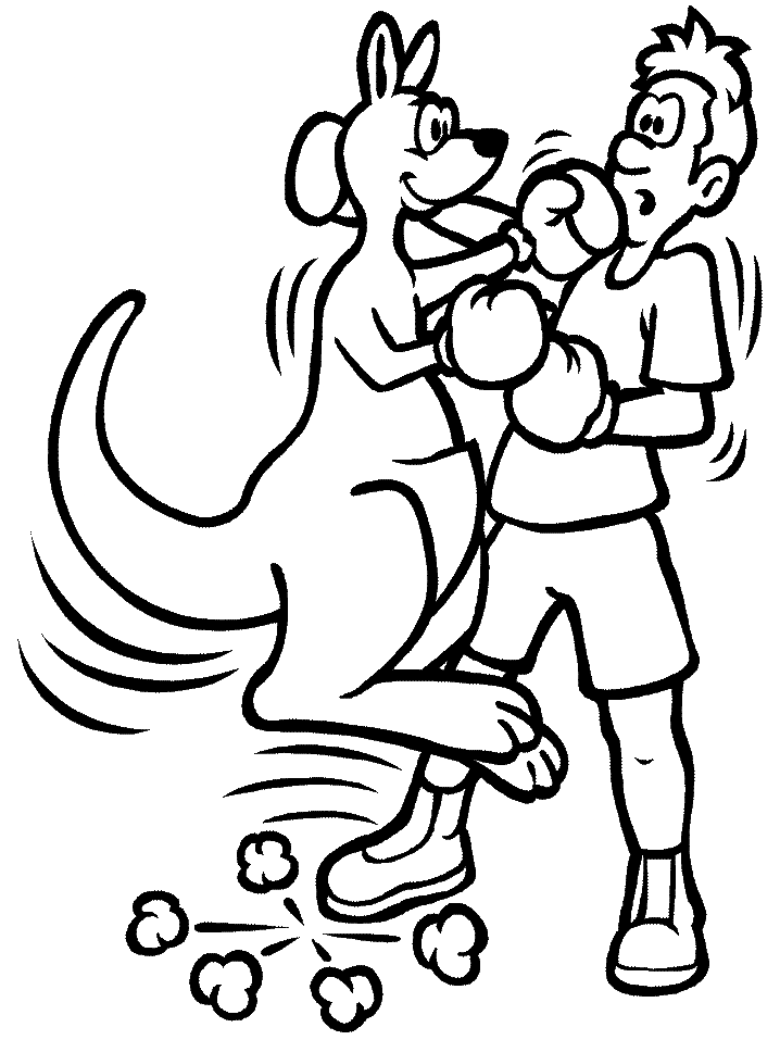 Boxing Match Between Boy And Kangaroo Coloring Page