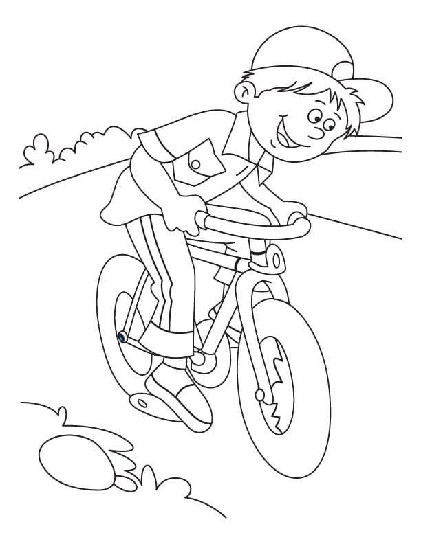 Boy Bicycling Drawing Coloring Page
