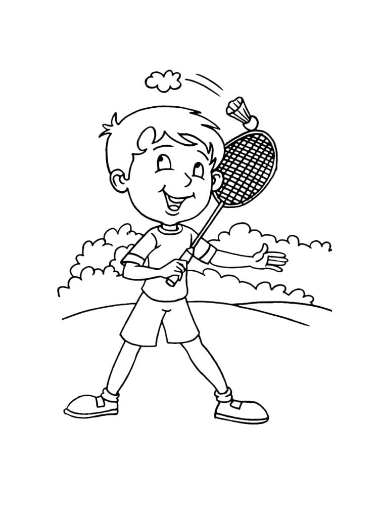 Boy Playing Badminton For Kids Coloring Page