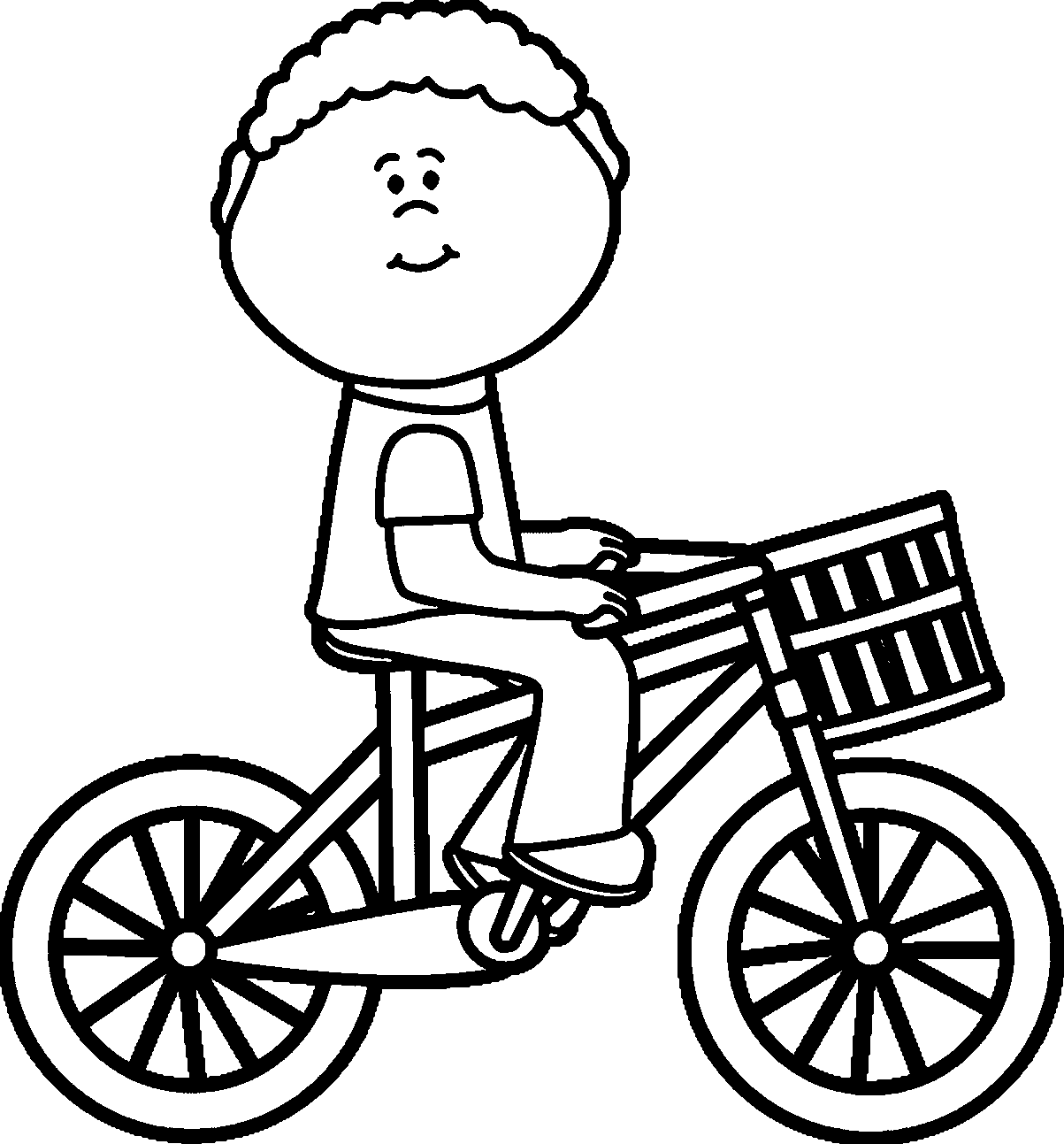 Boy Riding Bicycle With Basket Coloring Page