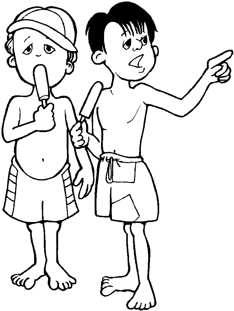 Boys With Popsicle Coloring Page