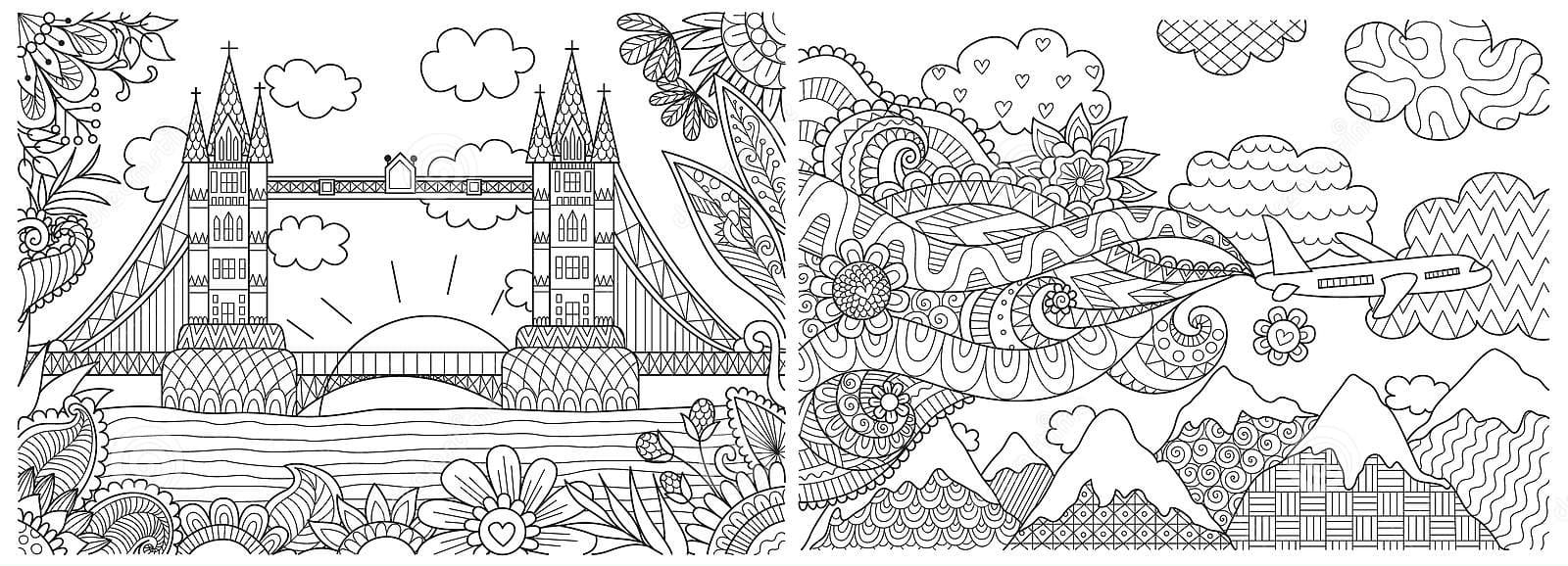Bridge And Plane Coloring Page