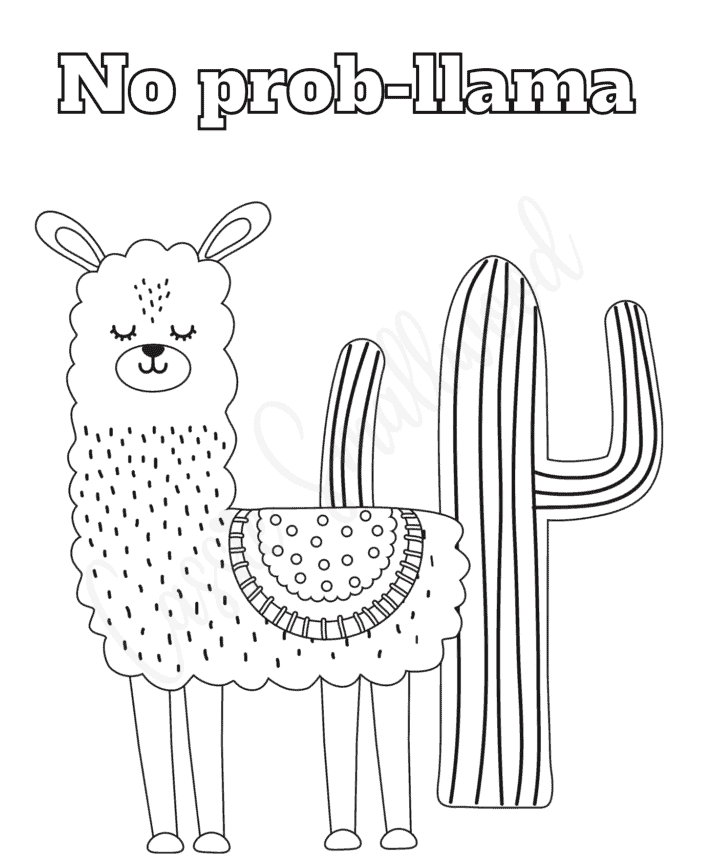 Cactus And Llama Picture Coloring Page