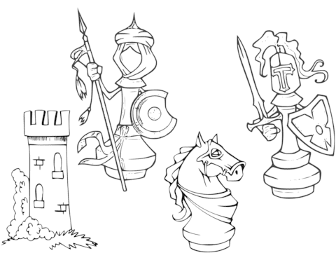 Cartoon Chess Pieces Coloring Page