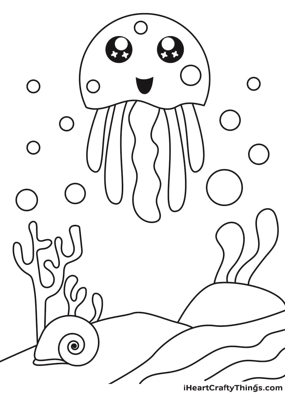 Cartoon Jellyfish For Kids Coloring Page