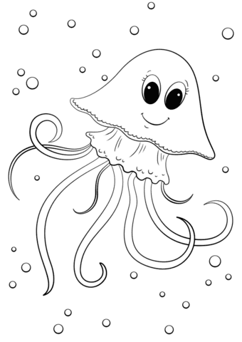 Cartoon Jellyfish Coloring Page