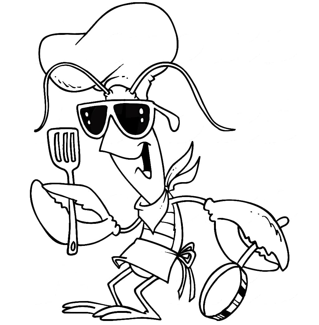 Cartoon Lobster Chef Coloring Page