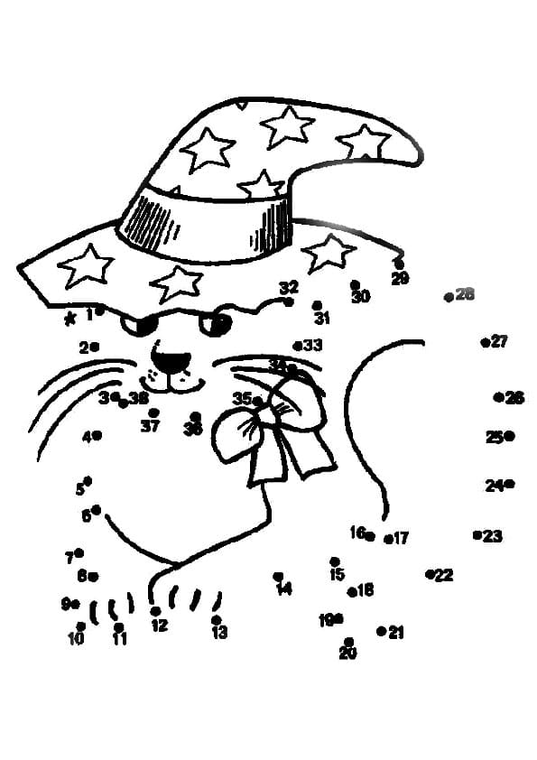Cat Wearing Hat Join The Dots Coloring Page