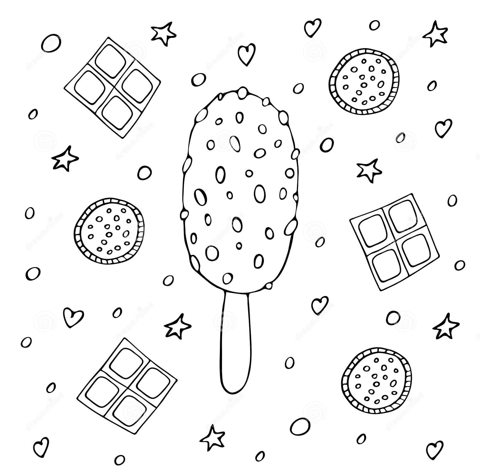 Chocolate Popsicle Ice Cream With Nuts And Cookies Coloring Page