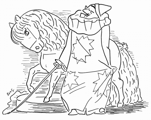 Clown With Horse Coloring Page
