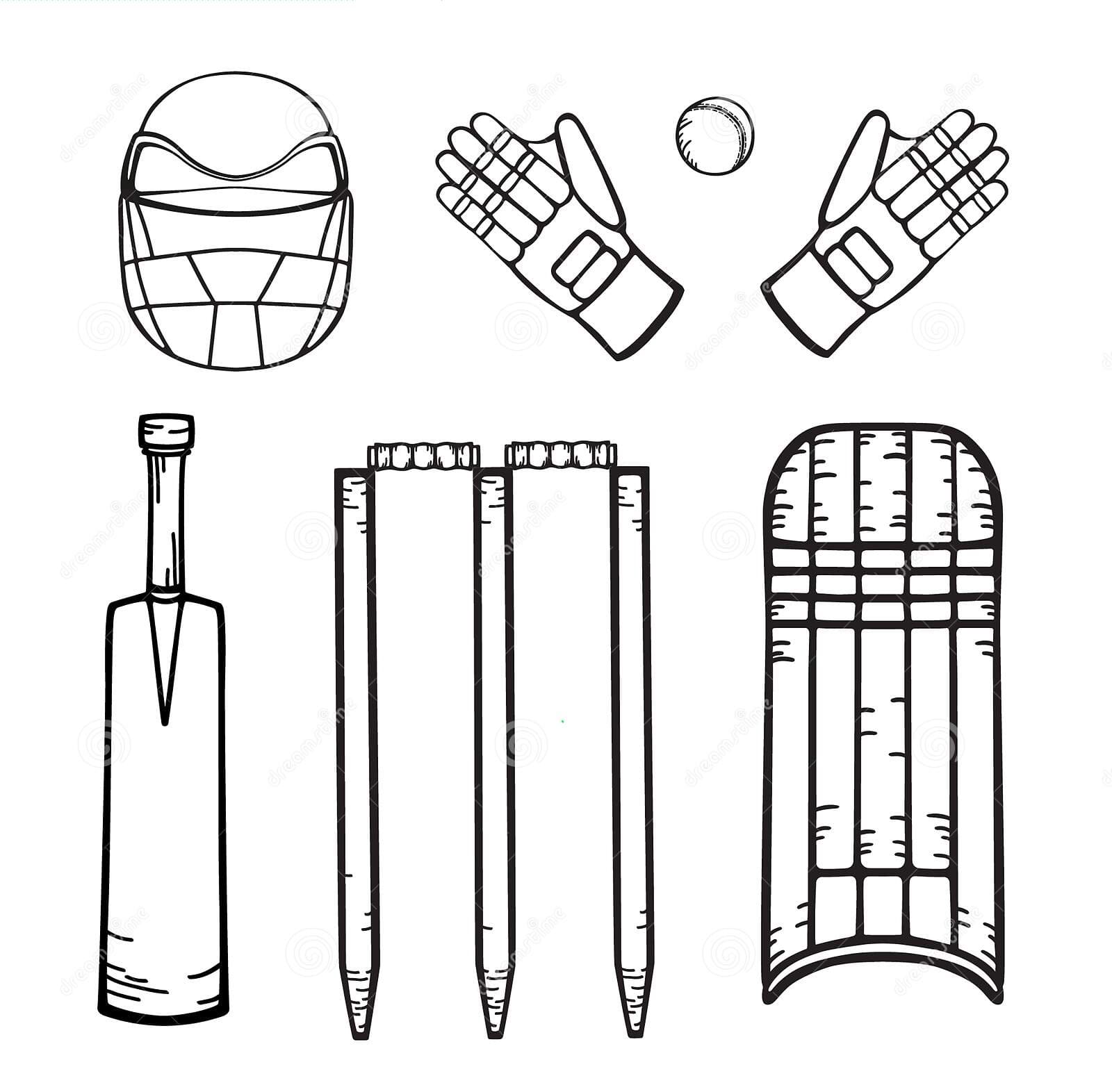Cricket Equipment Image Coloring Page