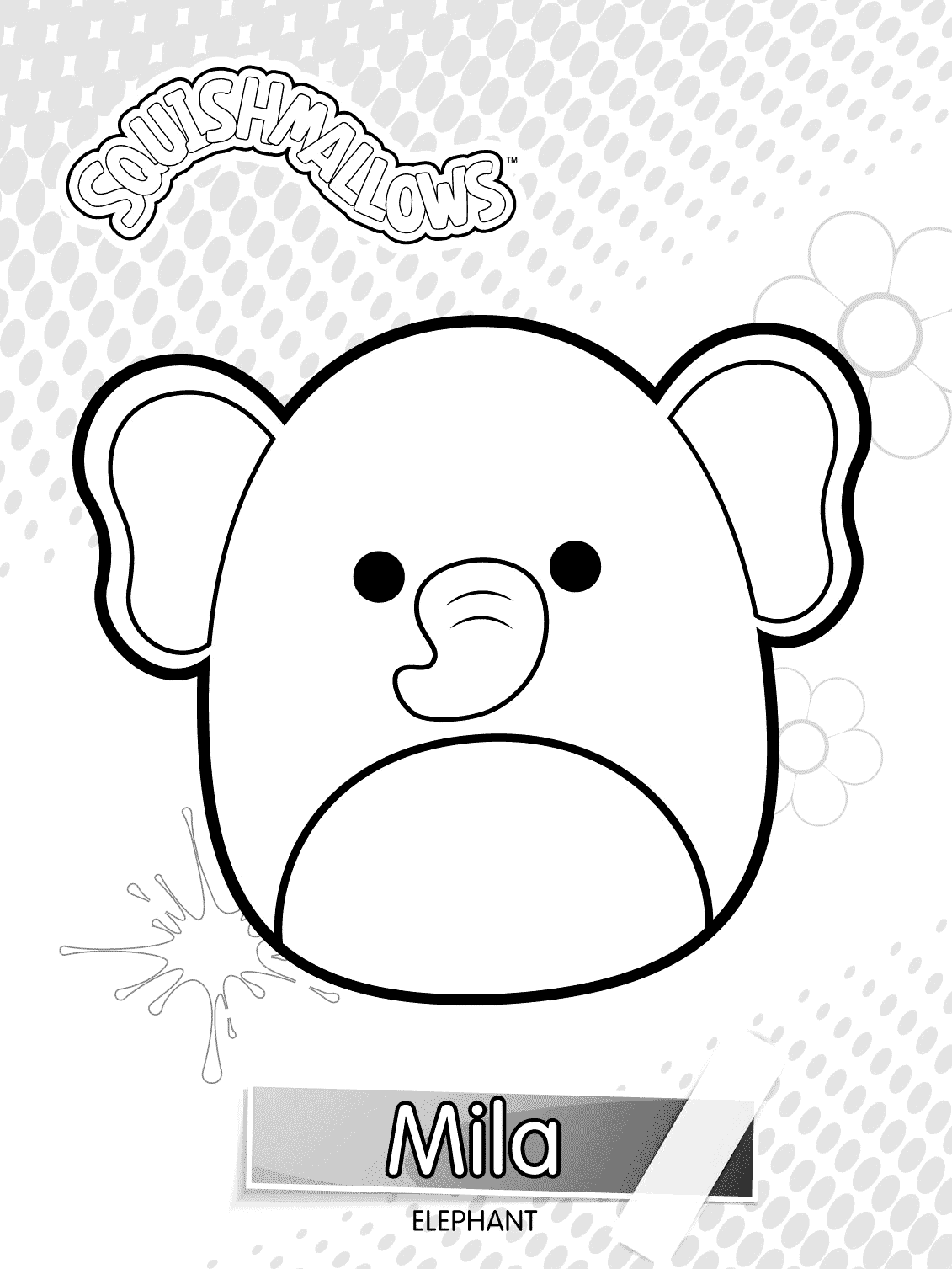 Cute Elephant Mila Squishmallows Coloring Page