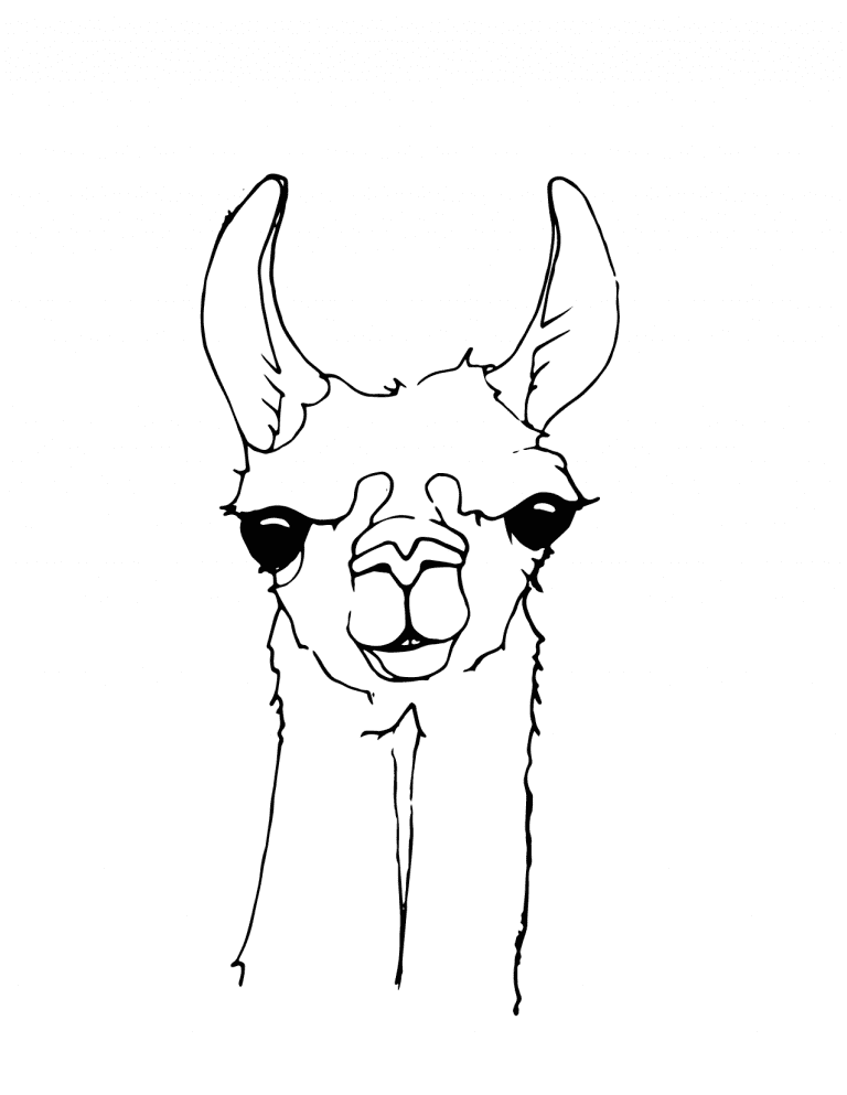 Cute Llama Face Coloring Page