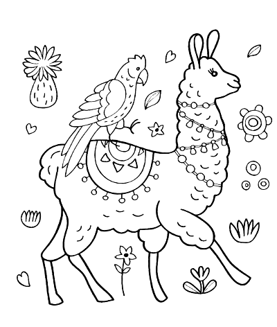 Cute Llama For Kids Coloring Page