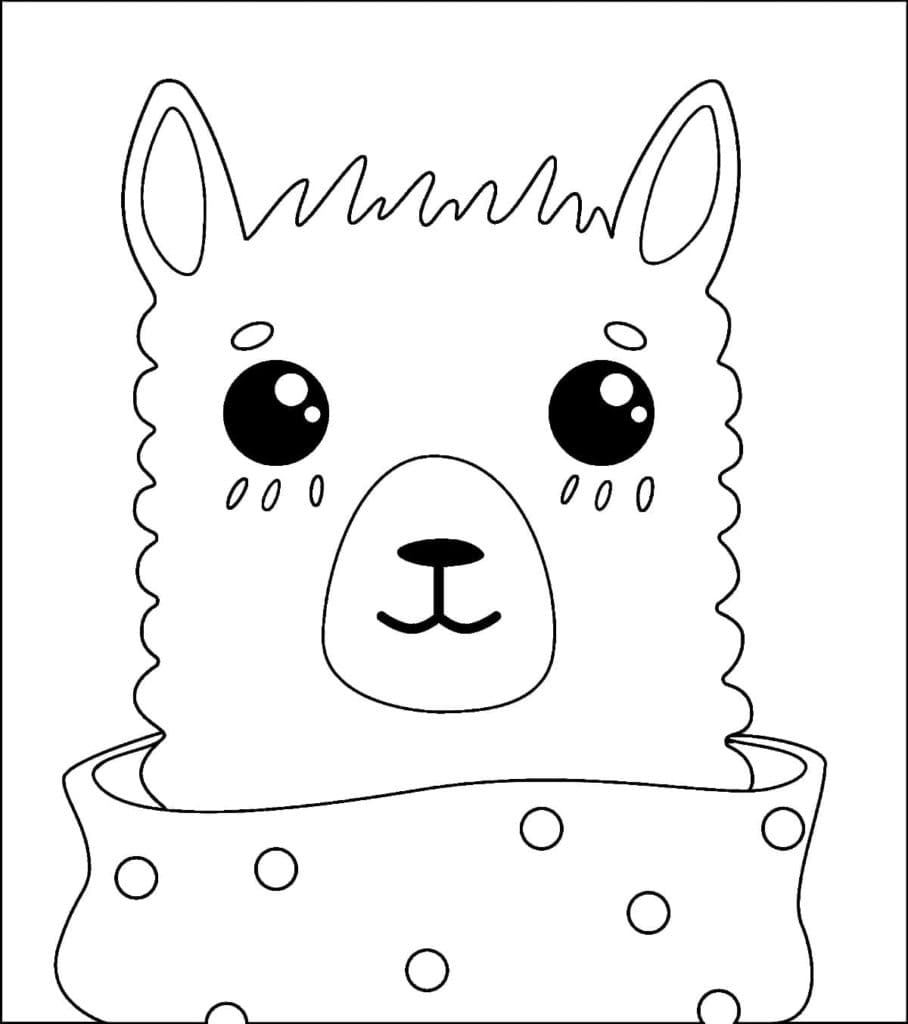 Cute Llama In A Scarf Coloring Page