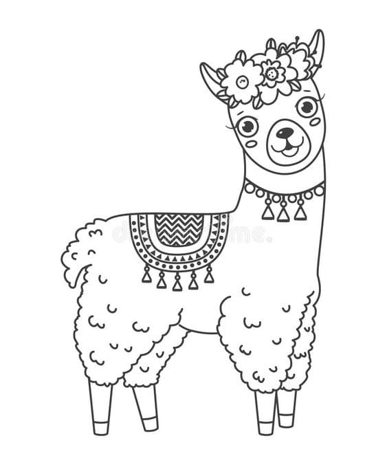 Cute Outline Doodle Jumping Llama With Hand Drawn