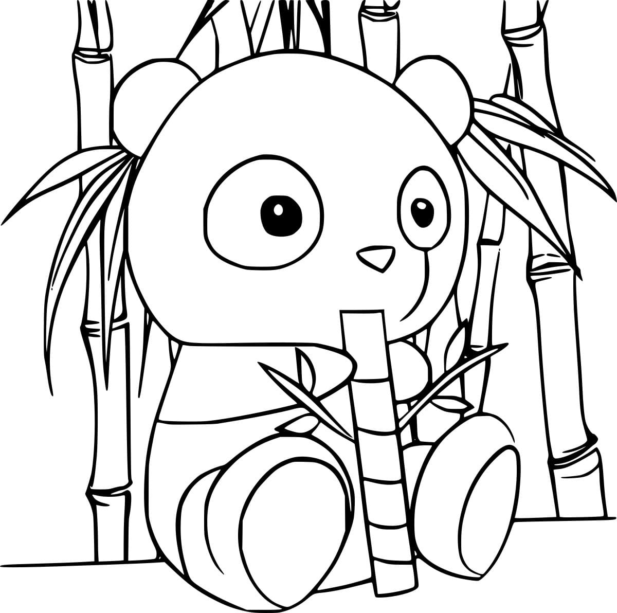Cute Panda Eating Bamboo Coloring Page