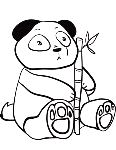 Cute Panda Holding a Bamboo Branch Image Coloring Page