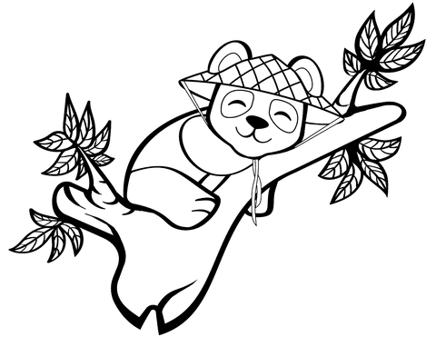 Cute Panda On A Tree Coloring Page